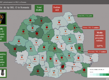 Harta interactiva:  Cluj, judetul cu cele mai multe firme tip SRL-Debutant la mia de locuitori